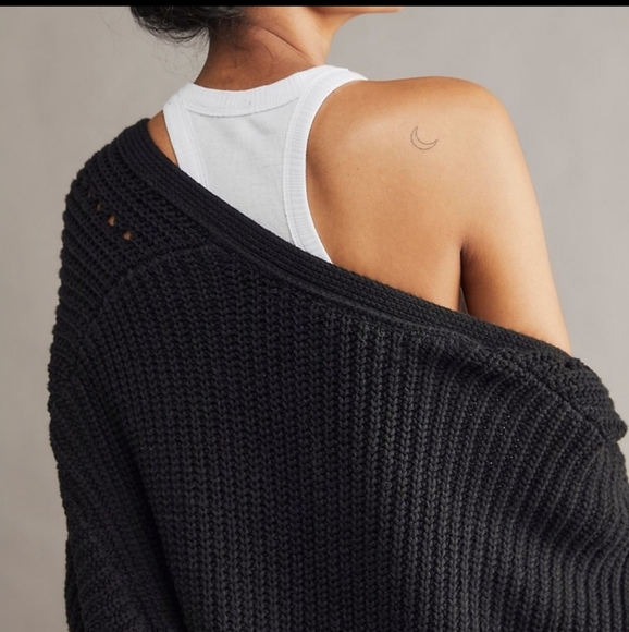 Free People Nightingale Cardi Open Front Oversized Slouchy Fit Black Sm & Lg NWT - Picture 6 of 15